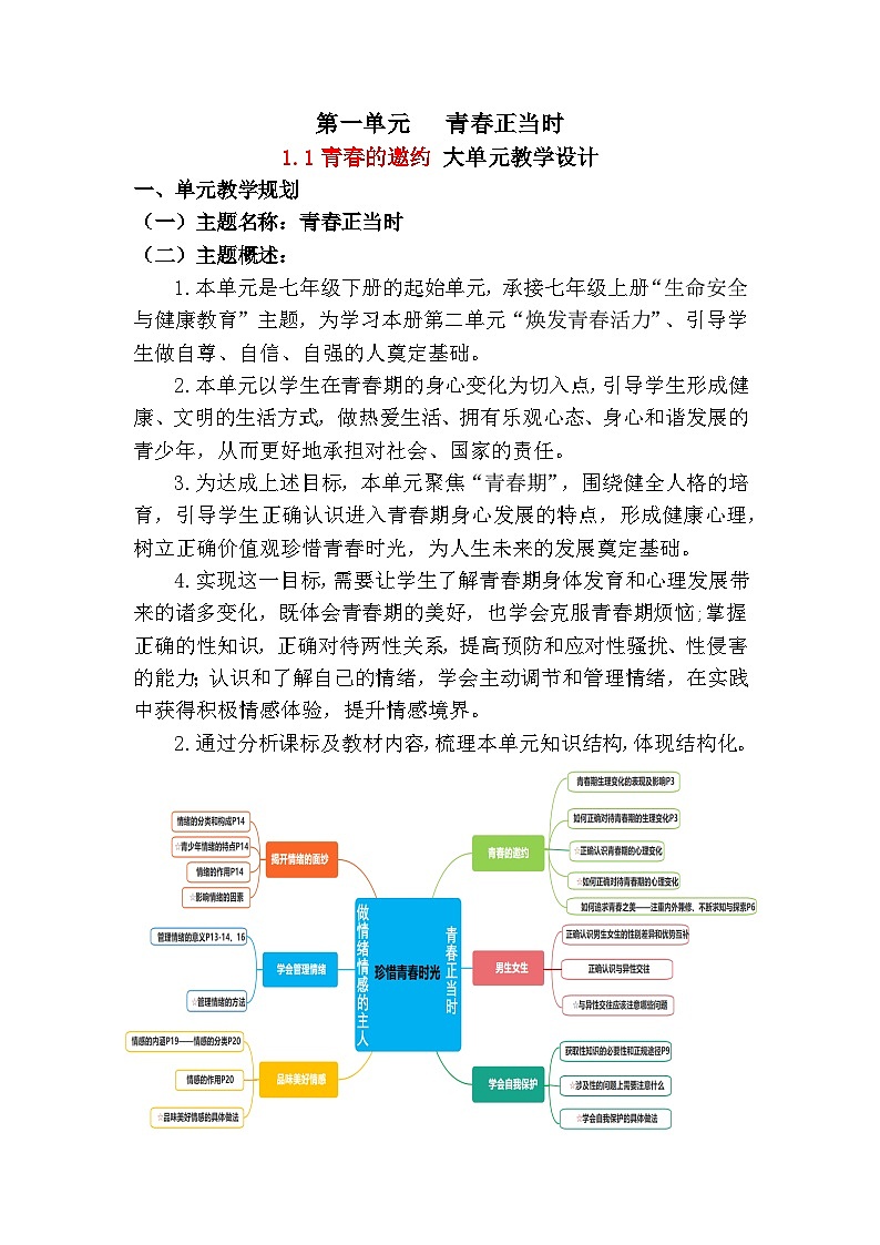 1.1青春的邀约  教学设计-2024-2025学年统编版道德与法治七年级下册第1页