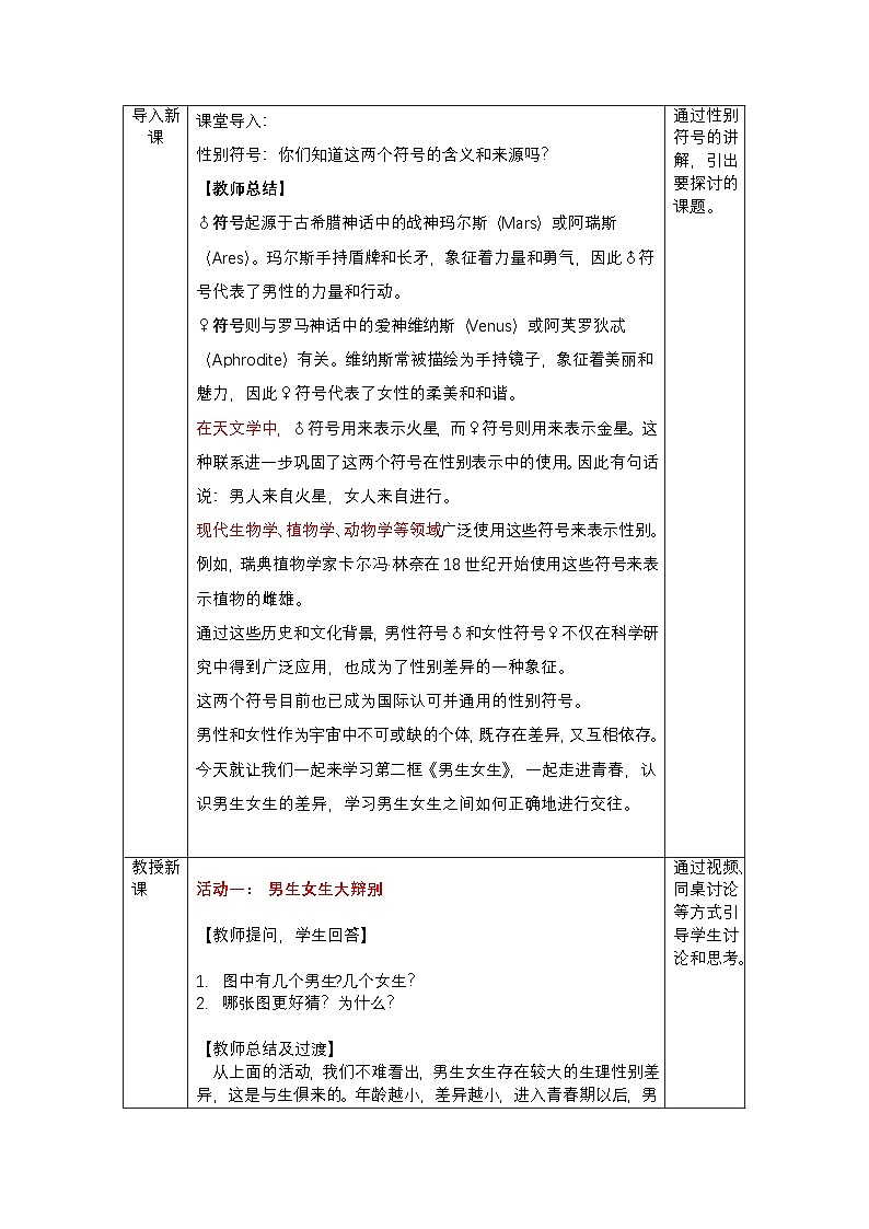 1.2  男生女生（教 案） -2024-2025学年统编版道德与法治七年级下册第2页