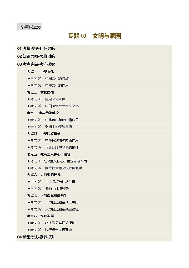 2025年中考道德与法治一轮复习 专题03 文明与家园 讲义第1页