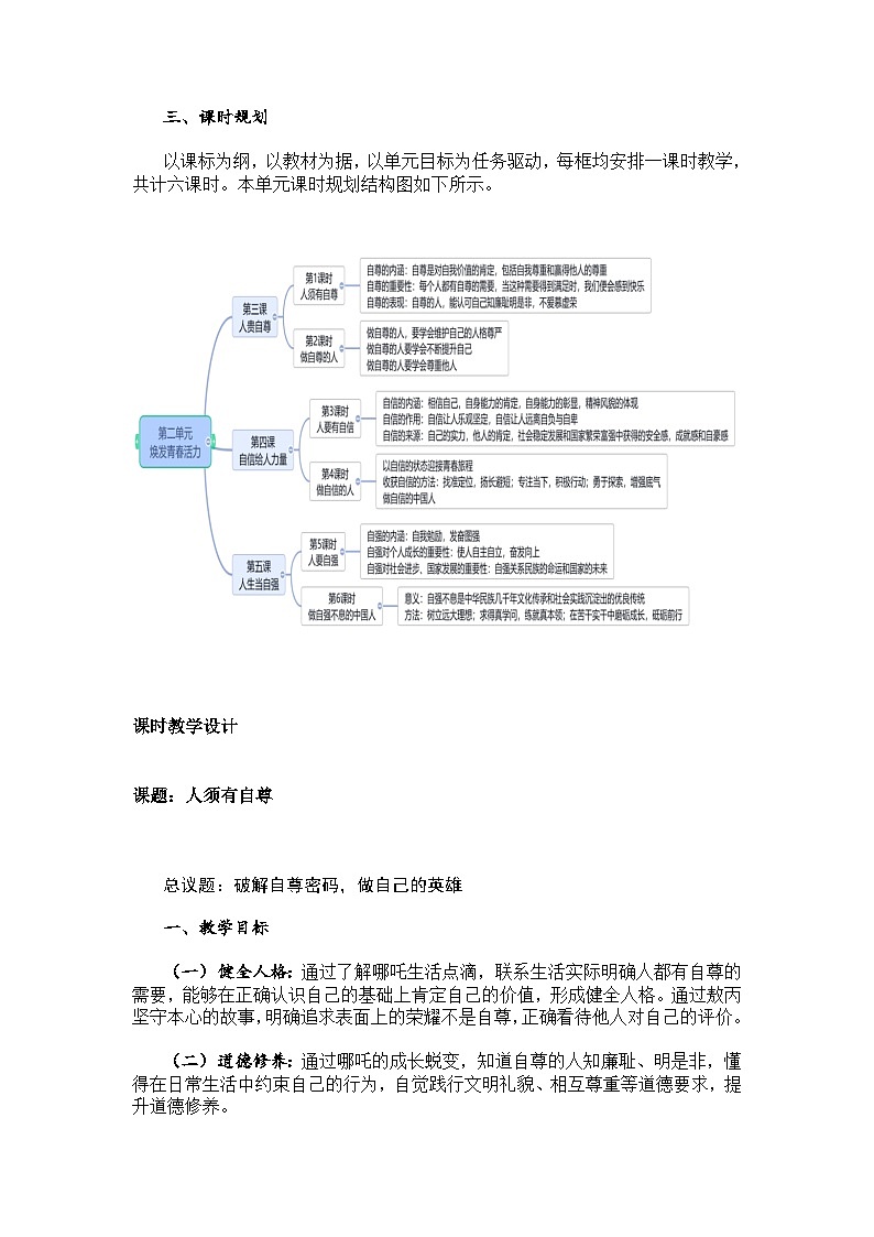 2024--2025学年度第二学期初中道德与法治七年级下册 第二单元 3.1《人贵自尊》教学设计第2页