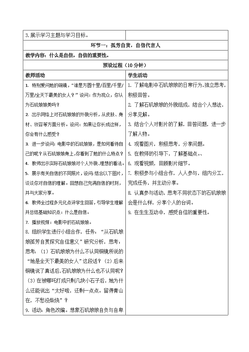 4.1人要有自信 教学设计 -2024-2025学年统编版道德与法治七年级下册第2页