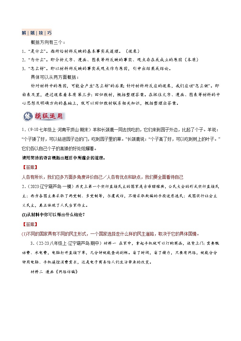 专题08 主观题答题技巧（观点概括类试）（解析版）第2页