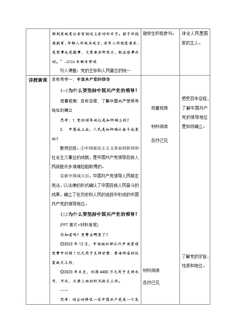 1.1党的主张和人民意志的统一（教学设计） -2024-2025学年统编版道德与法治八年级下册第2页