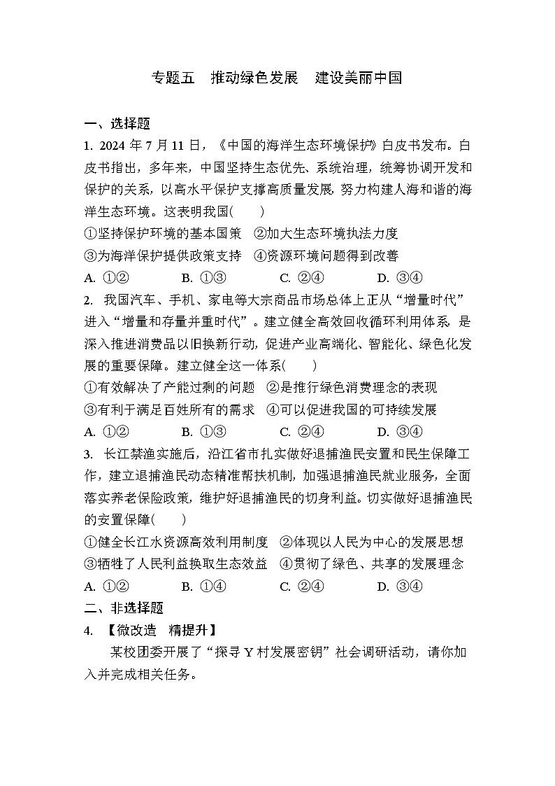 精练  专题五　推动绿色发展　建设美丽中国第1页