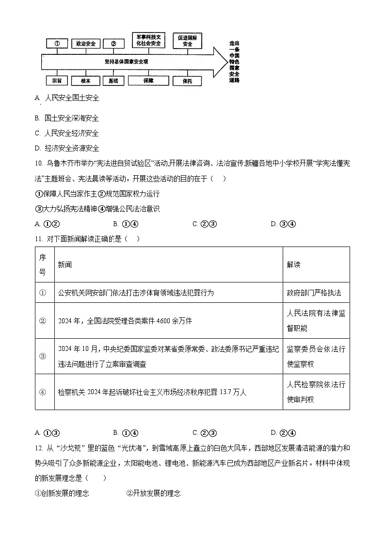 2025年新疆维吾尔自治区乌鲁木齐市天山区中考一模道德与法治试题（原卷版+解析版）第3页