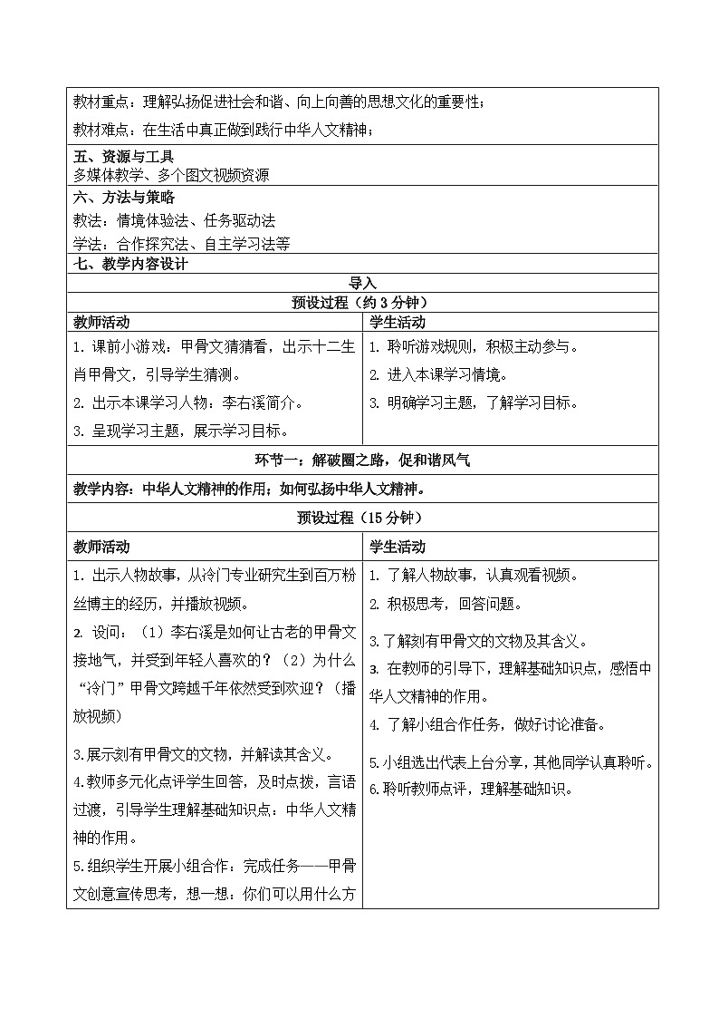 7.2做中华人文精神的弘扬者 教学设计 -2024-2025学年统编版道德与法治七年级下册第2页