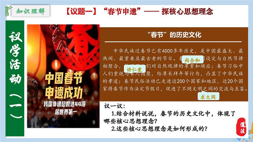 新人教版道法七下 3-6-2《做核心思想理念的传承者》教学课件第8页