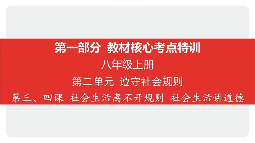 2025年中考道德与法治一轮复习课件：八年级上册-第二单元 遵守社会规则-第三、四课 社会生活离不开规则 社会生活讲道德第1页