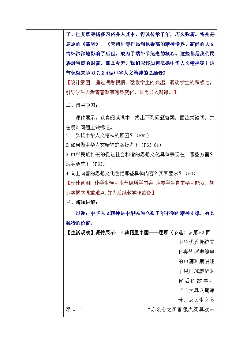 7.2 做中华人文精神的弘扬者（教 案）2024-2025学年七年级道德与法治下册（统编版）第2页