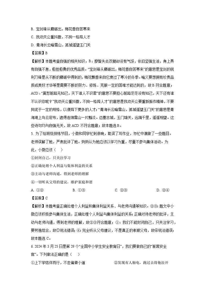 云南省楚雄彝族自治州禄丰市2024-2025学年九年级下学期开学考试道德与法治试卷（解析版）第3页