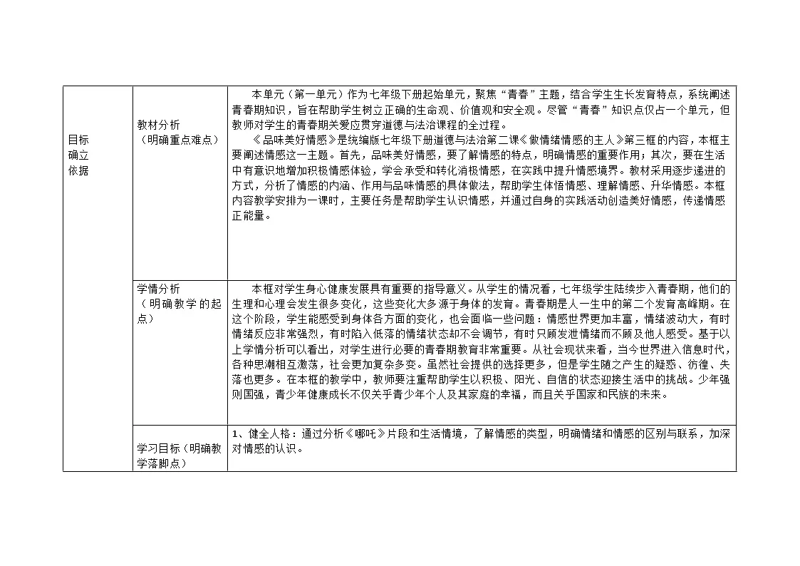 部编人教版初中道德与法治七年级下册第二课第三框《品味美好情感》【教学设计】第2页