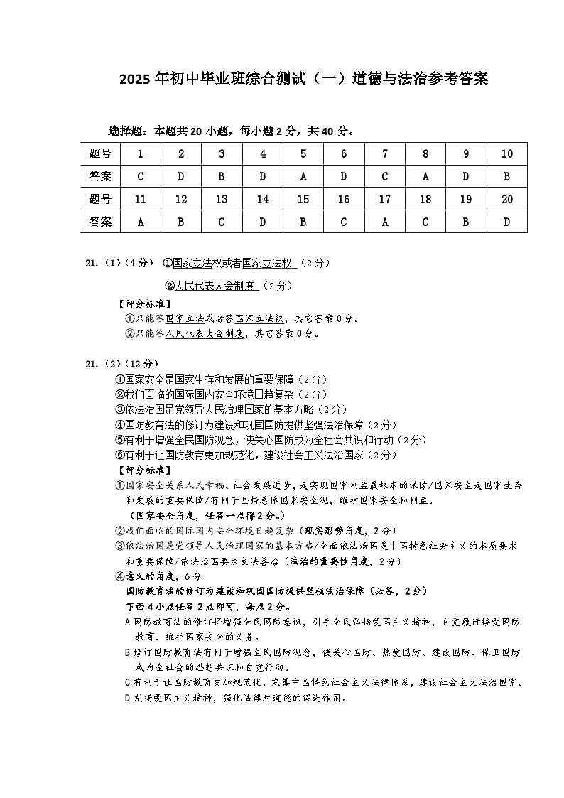 2025届黄埔区一模参考答案第1页