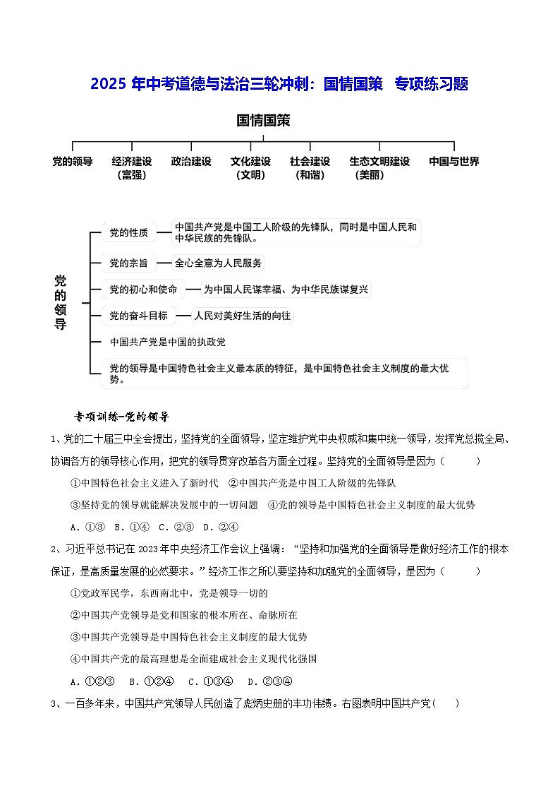 2025年中考道德与法治三轮冲刺：国情国策 专项练习题（含答案）第1页