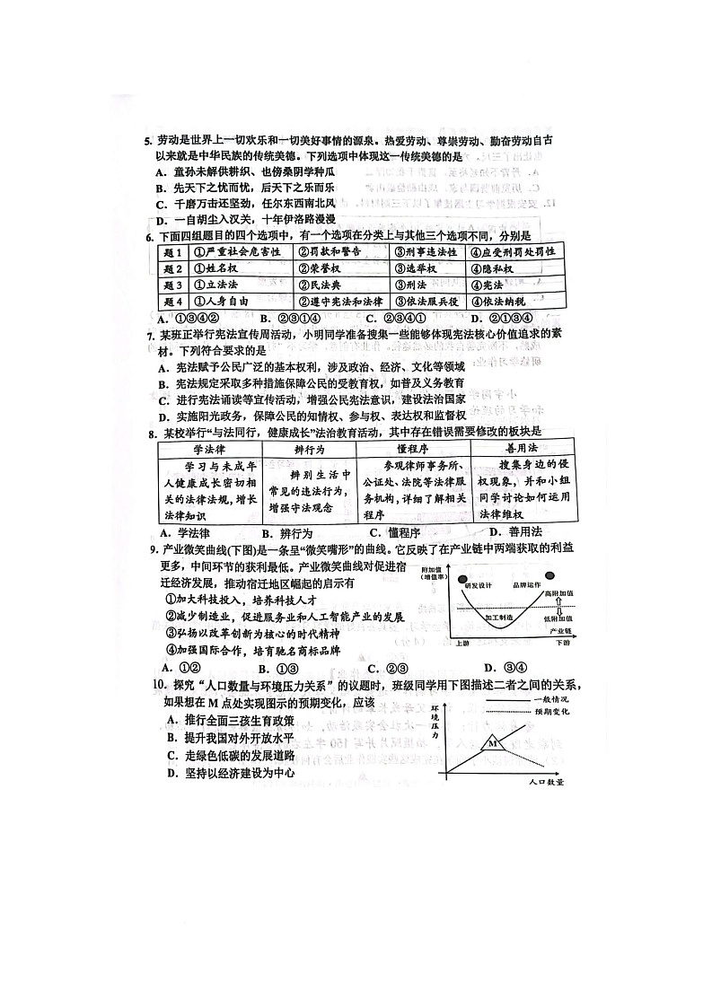 2025年江苏省宿迁市宿豫区中考二模道德与法治试题（中考模拟）第2页
