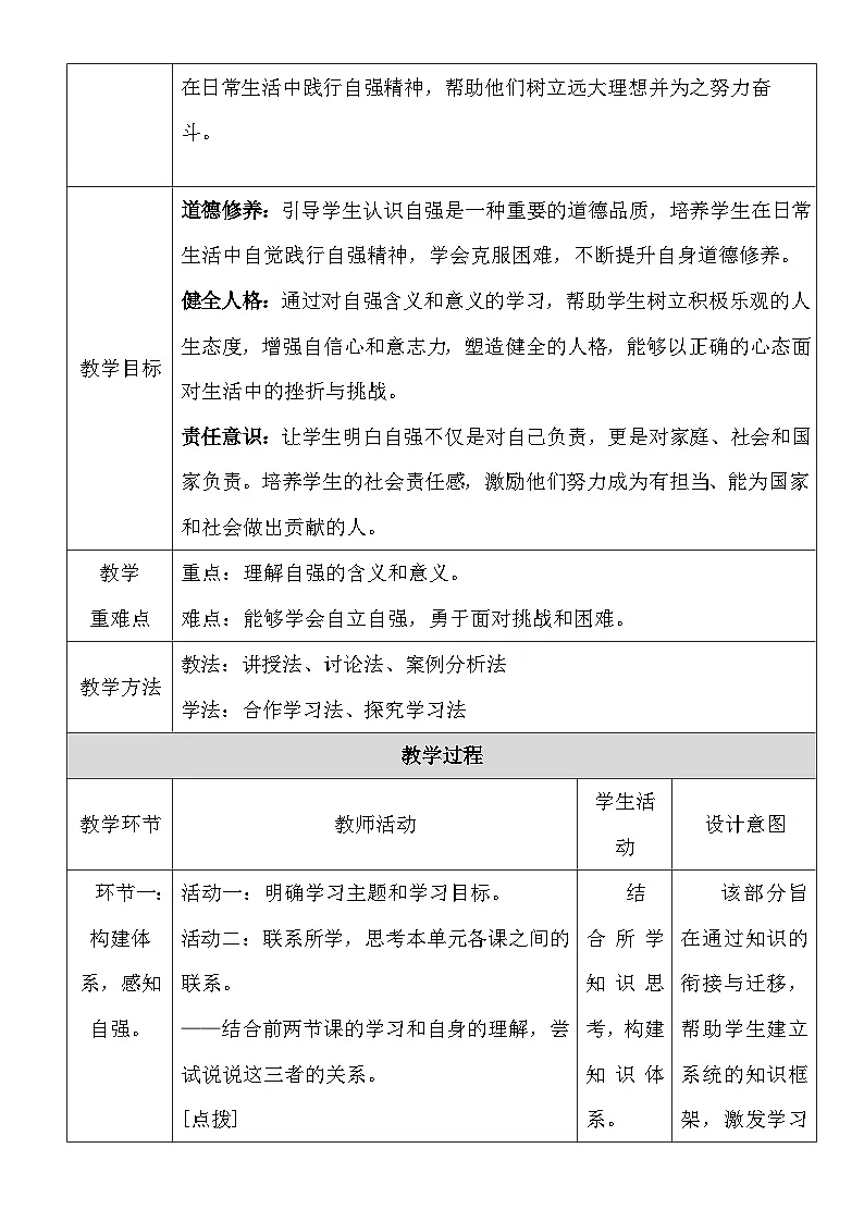 统编版（2024）七年级下册道德与法治5.1 人要自强 教案第2页
