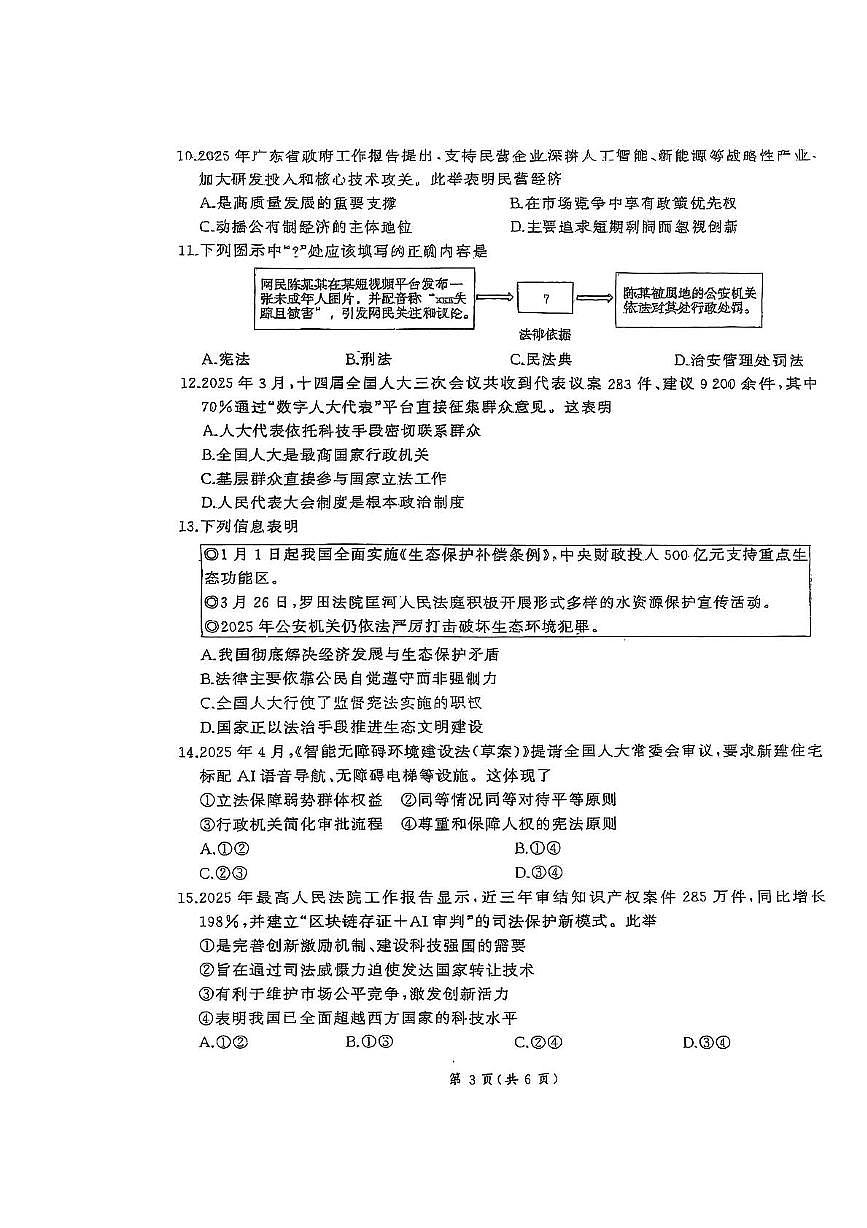 2025年广东省湛江市廉江市两校联考中考一模道德与法治试题（中考模拟）第3页