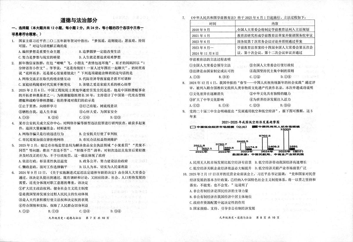 2025年江苏省宿迁市泗阳县中考二模综合道德与法治试题（中考模拟）第1页