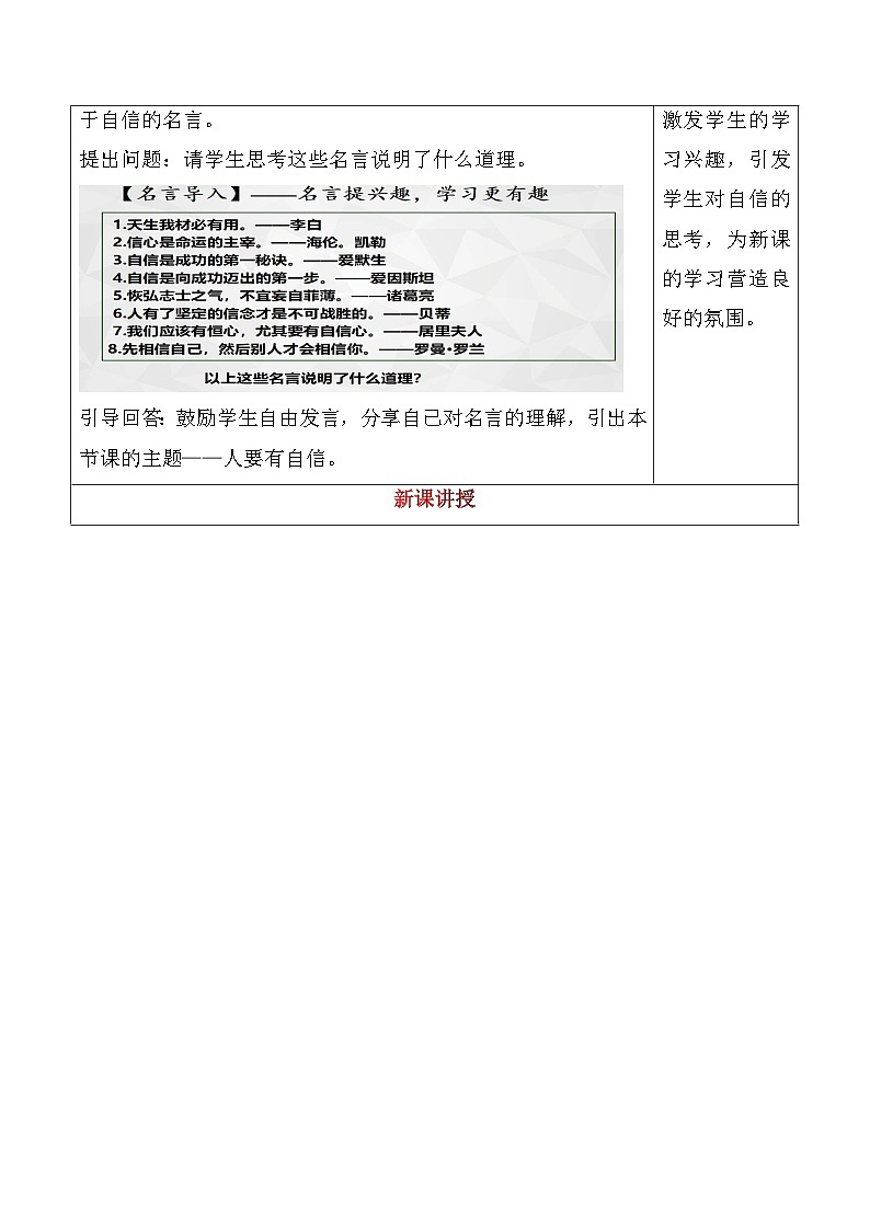 统编版（2024）七年级下册道德与法治第四课《自信给人力量》教案（共2课时）第3页