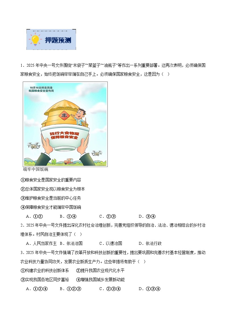 2025年中考政治时政热点（通用版）押题猜想二十二2025年中央一号文件（时政猜想）(学生版)第3页