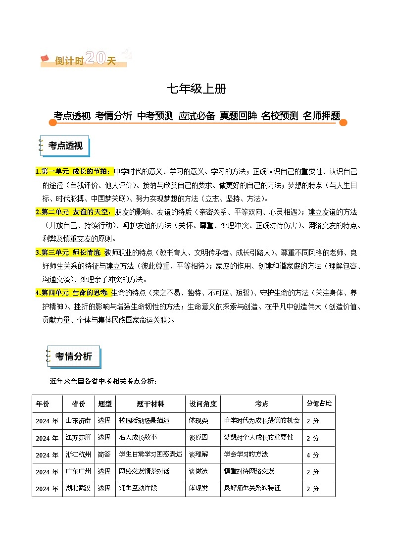 2025年中考考前冲刺攻略教案：道德与法治（一）(原卷版)第2页