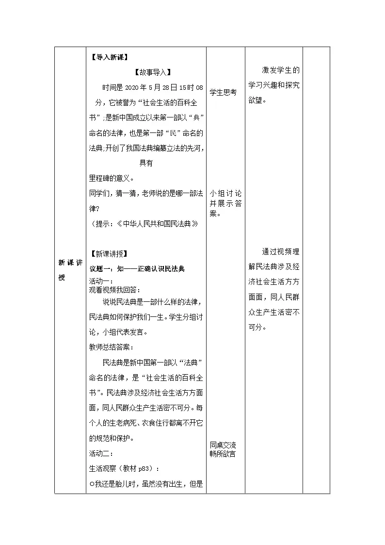 部编人教版初中道德与法治七年级下册10.1认识民法典教学设计第2页