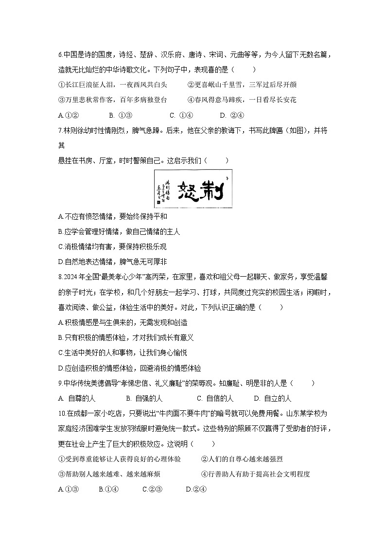 江西省景德镇市乐平市2024-2025学年七年级下学期期中道德与法治试题第2页