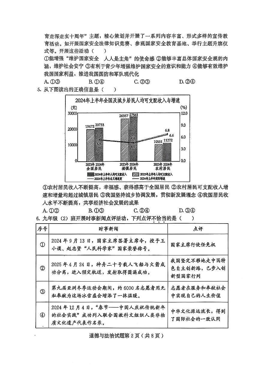 2025年山东省潍坊市诸城市中考二模道德与法治试题（中考模拟）第2页