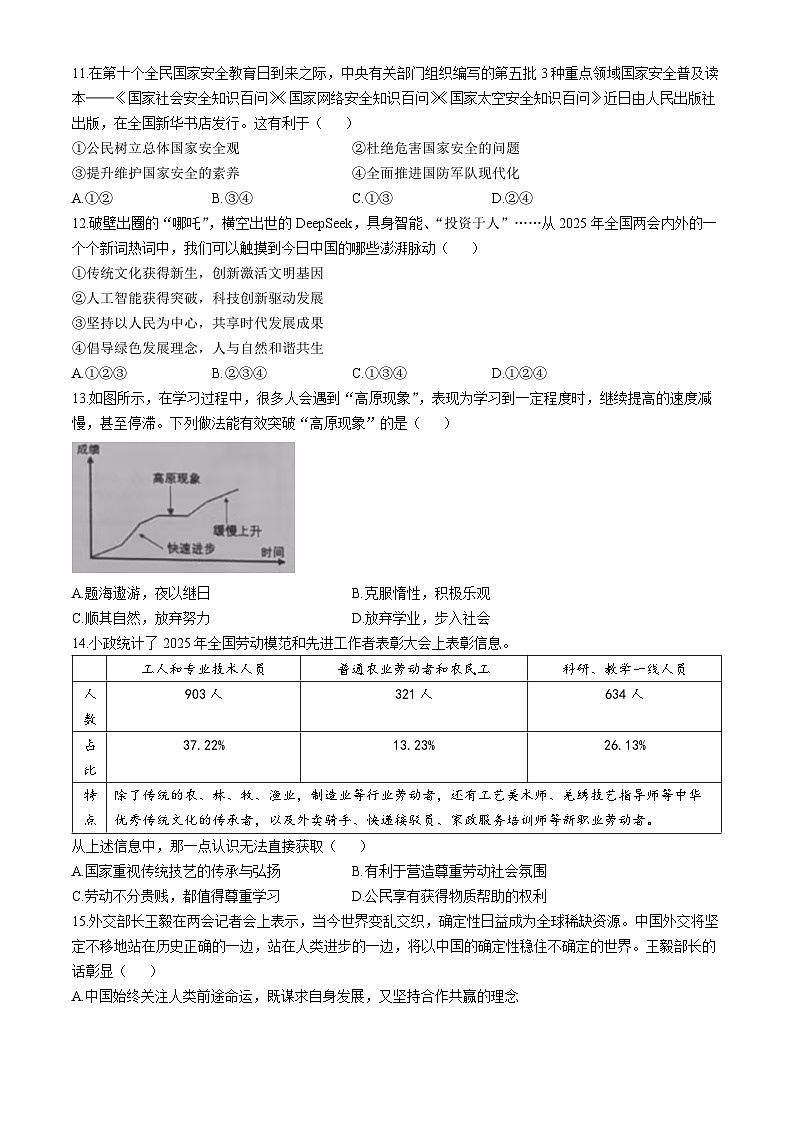 2025年山东省淄博市张店区中考二模道德与法治试题（中考模拟）第3页
