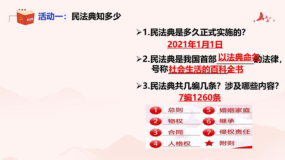 初中 政治 (道德与法治) 人教版（2024）七年级下册4.10.1认识民法典 课件第4页
