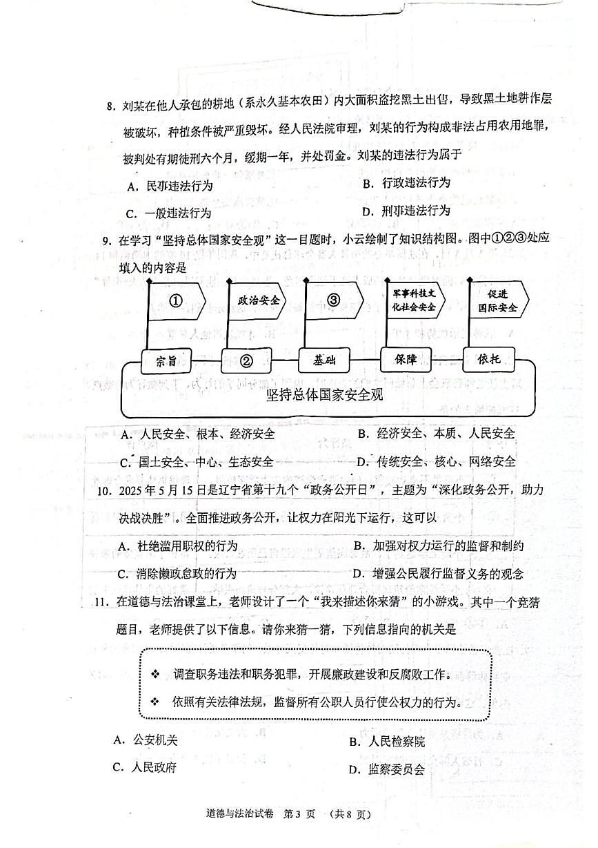 2025年辽宁省兴城市初中学业水平模拟考试道德与法治试卷（二）（中考模拟）第3页