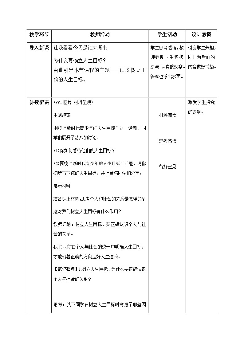 11.2树立正确的人生目标（教学设计） 第2页
