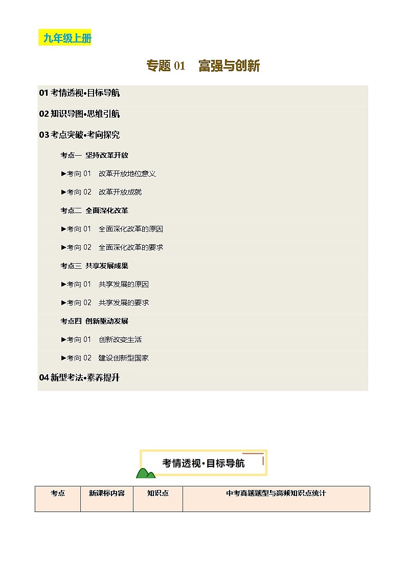 专题01 富强与创新（一轮复习讲义）2025年中考道德与法治一轮复习讲练测（全国通用）-A4第1页