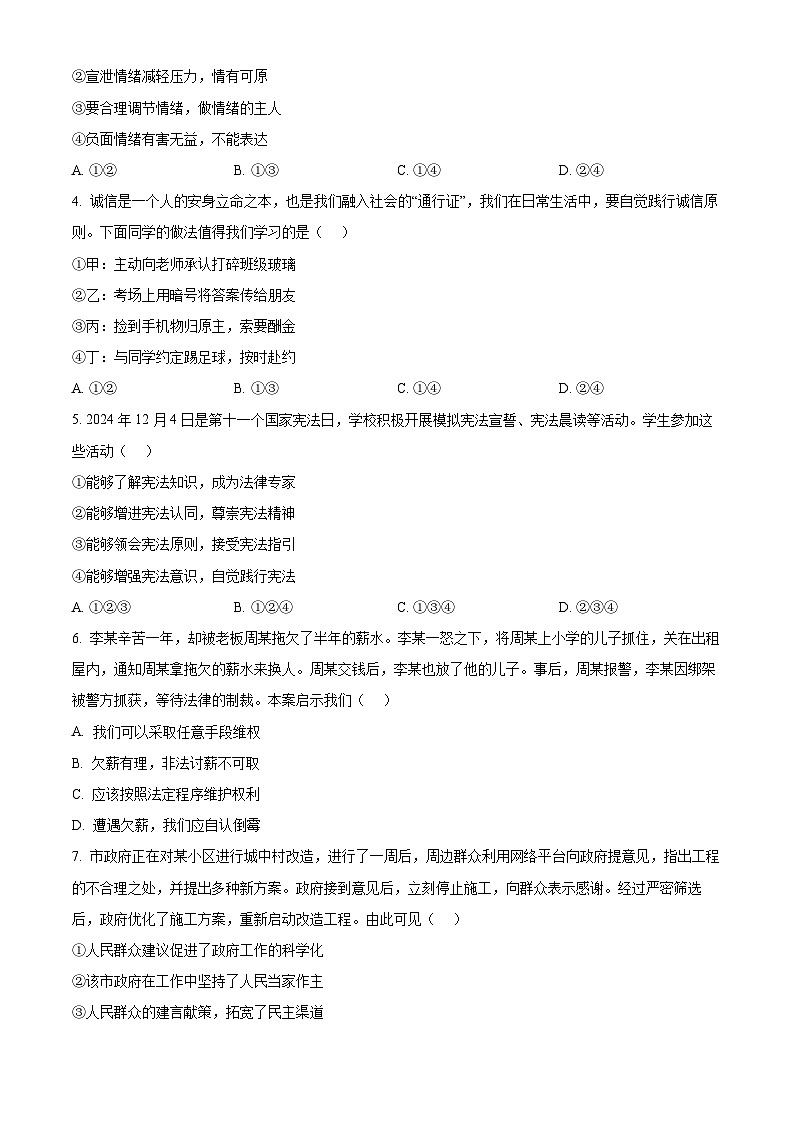2025年安徽省芜湖市无为市中考二模道德与法治试题（中考模拟）第2页