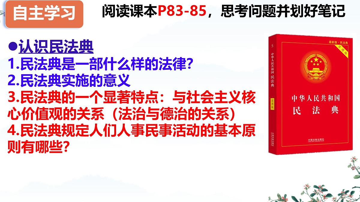 初中 政治 (道德与法治) 人教版（2024）七年级下册4.10.1认识民法典 课件第3页