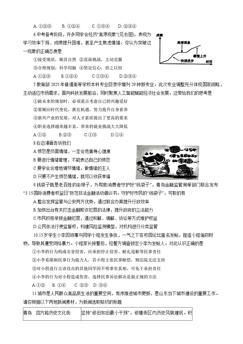 2025年山东省青岛市崂山区中考二模道德与法治试卷（中考模拟）第2页
