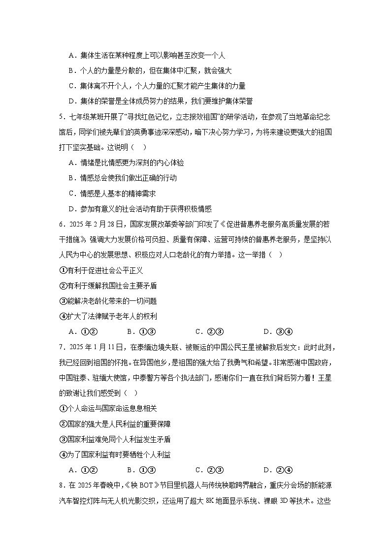 2025年湖南省祁阳市中考三模道德与法治试题（附答案解析）第2页