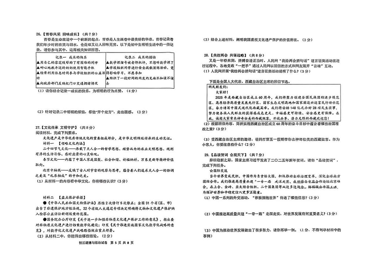 2025年黑龙江省齐齐哈尔市龙沙区中考二模道德与法治试题（中考模拟）第3页