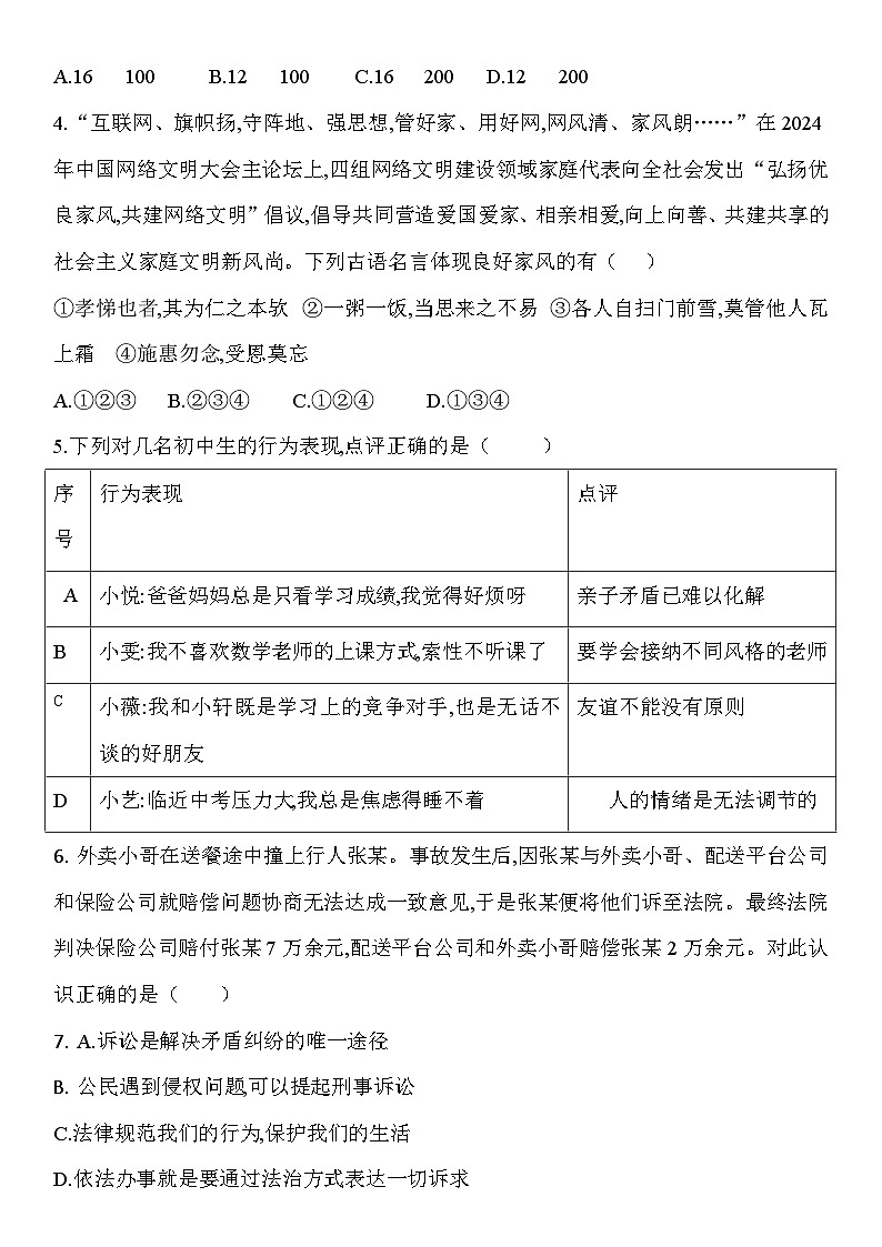 山东省济宁市梁山县实验中学2025届中考模拟 道德与法治试题第2页