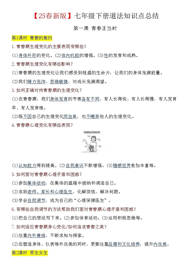 【2025春新版】七年级下册道法知识点总结第1页