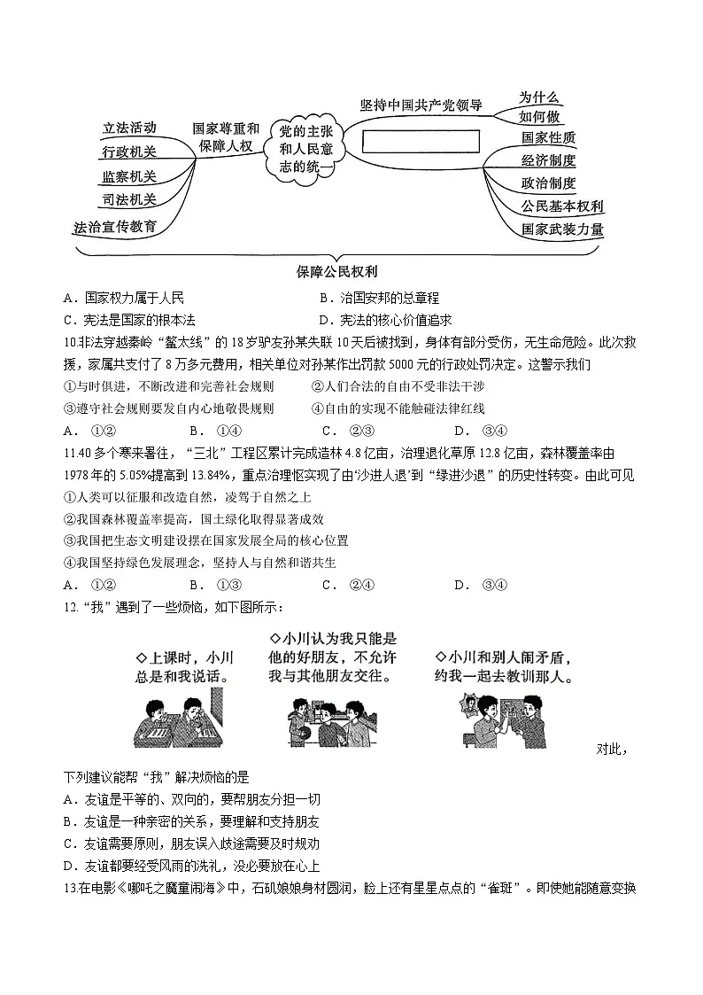 2025年河南省驻马店市新蔡县中考三模道德与法治试题（中考模拟）第3页