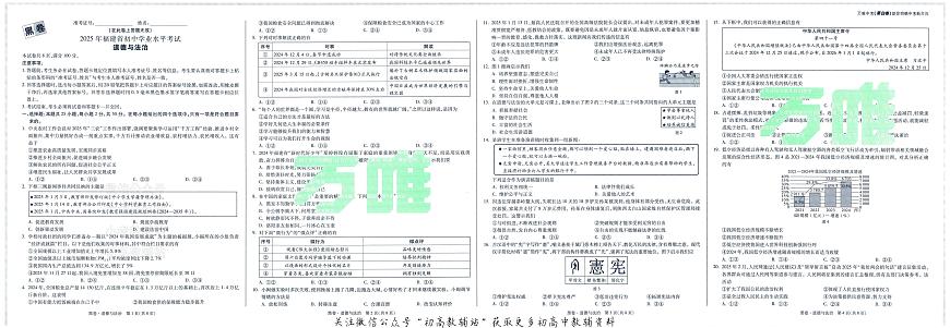 2025《万唯中考•福建黑白卷》道法黑卷第1页