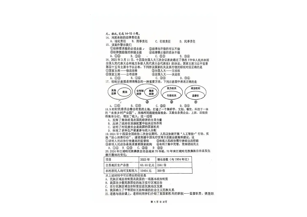 福建省漳州市漳浦县第一中学2024-2025学年八年级下学期5月月考道德与法治试题第3页
