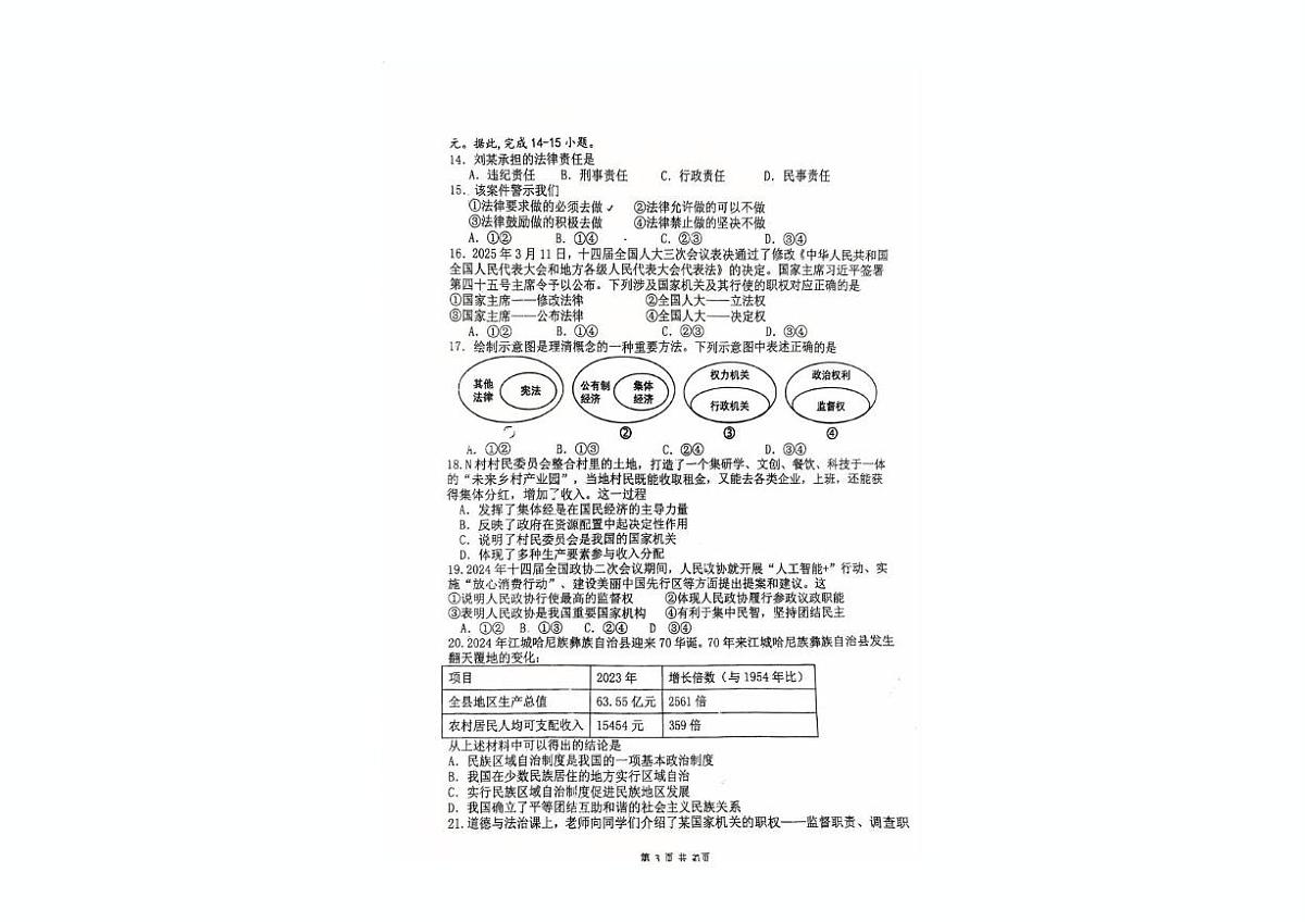 福建省漳州市漳浦县第一中学2024-2025学年八年级下学期5月月考道德与法治试题第3页