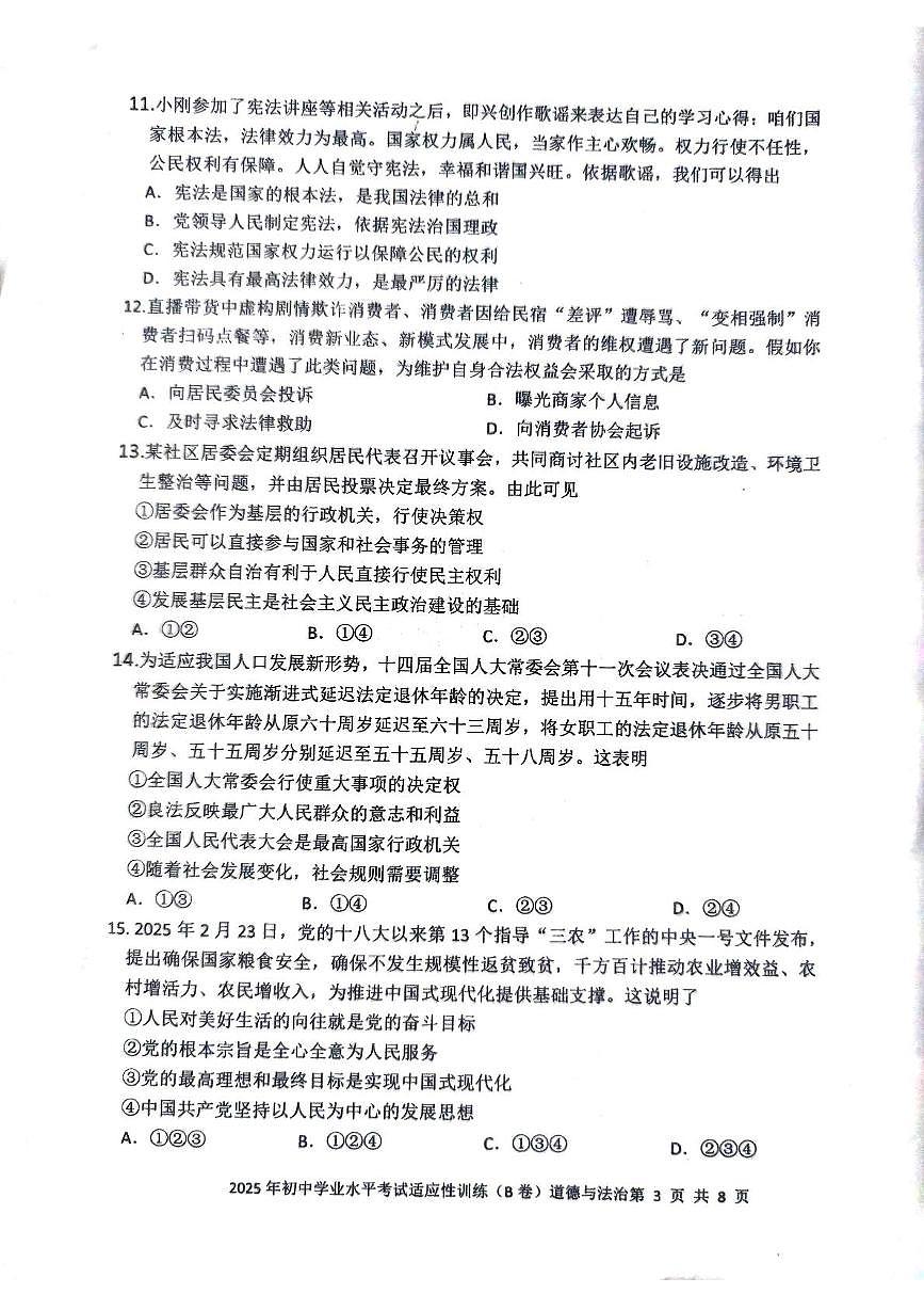 2025年山东省临沂市罗庄区中考二模道德与法治试题(B卷)（中考模拟）第3页