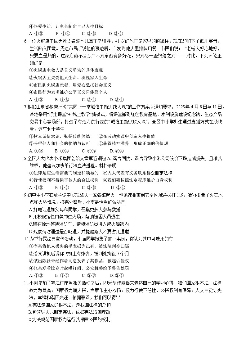 2025年山东省临沂市罗庄区中考二模道德与法治试题(B卷)（中考模拟）第2页