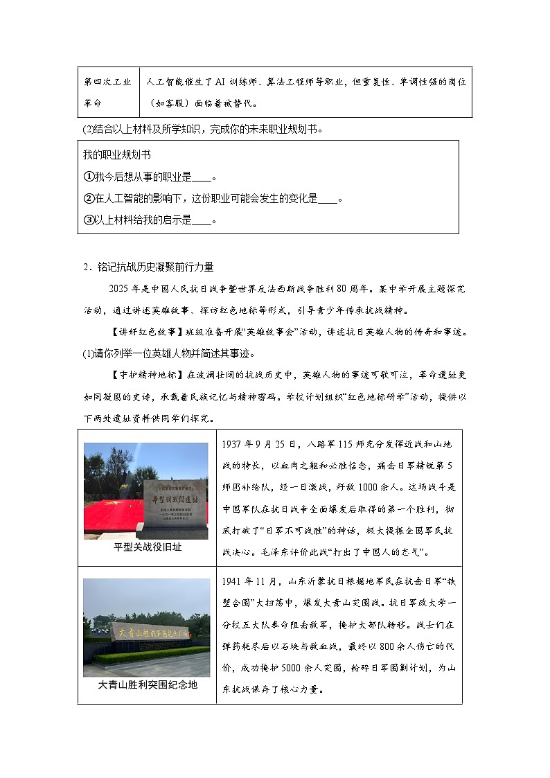 时政热点分析说明题必考考点押题练-2025年中考道德与法治三轮复习备考（全国通用）第2页