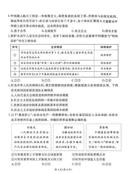 2025年辽宁省沈阳市尚品中学中考模拟考试道德与法治试卷（pdf版，含答案）第2页