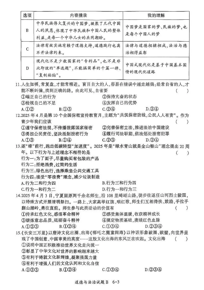 2025年陕西省渭南市临渭区中考三模道德与法治试卷第3页