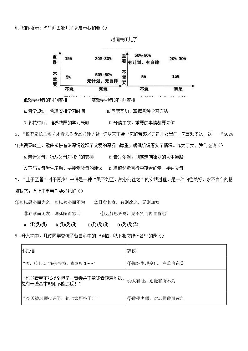 2024年山东省临沂市蒙阴县中考二模道德与法治试题第2页