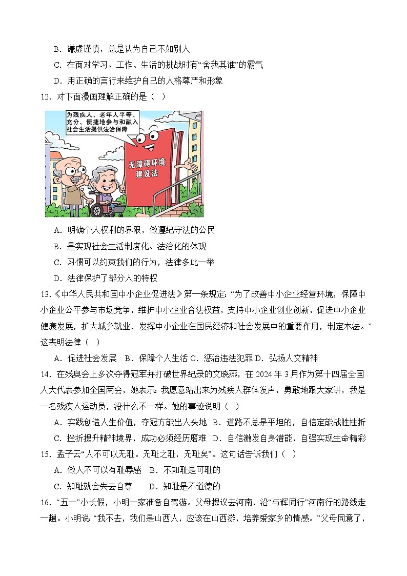 湖南省祁阳市浯溪第二中学2024-2025学年七年级下学期期末 道德与法治复习测试卷第3页